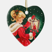 ランタン付きヴィンテージクリスマスガール セラミックオーナメント (右)