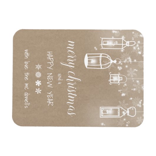 ランタン付き素朴なクラフトのクリスマスカード マグネット (横)