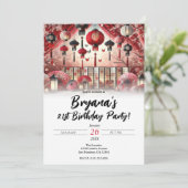 ランタン日本のとさくらんぼの花の誕生日パーティー 招待状 (スタンド正面)