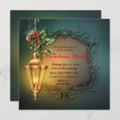 ランタン白熱［赤熱］光を放つホリーパインコーンクリスマスホリデー 招待状 (正面/裏面)