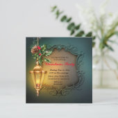 ランタン白熱［赤熱］光を放つホリーパインコーンクリスマスホリデー 招待状 (スタンド正面)