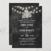 ランタン素朴とストリングライトチャックバオ結婚ード 招待状 (正面/裏面)