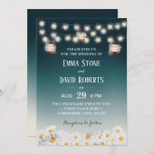 ランタン素朴とデイジーフラワーズグラデーション結婚の 招待状 (正面/裏面)