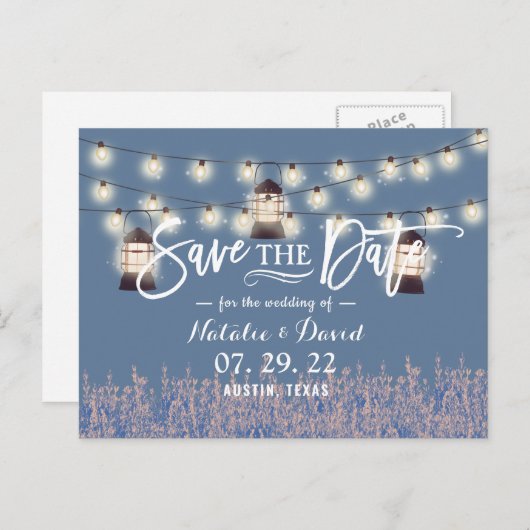 ランタン素朴と花ほこりっぽい青デートを保存 案内ポストカード (正面/裏面)