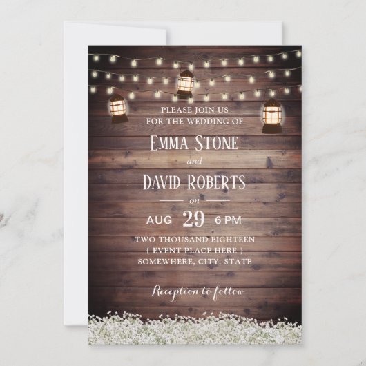 ランタン素朴の弦が赤ちゃんの息を灯結婚す 招待状 (正面)