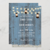 ランタン素朴カントリーフローラダスティブルー結婚ズ 招待状 (正面/裏面)