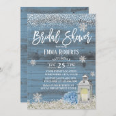 ランタン素朴スノーフレークダスティブルーブライダルシャワー 招待状 (正面/裏面)