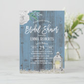 ランタン素朴ダスティブルーフローラブライダルシャワー 招待状 (スタンド正面)