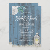 ランタン素朴ダスティブルーフローラブライダルシャワー 招待状 (正面/裏面)