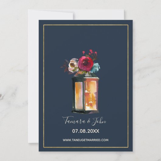 ランタン素朴ネイビーバーグンディリハーサルディナー 招待状 (裏面)