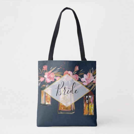 ランタン素朴ネイビーブルーコーラルブライド結婚ズ トートバッグ (正面)