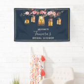 ランタン素朴ネイビー&コーラルフローラブライダルシャワー 横断幕 (インサイチュ)