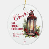 ランタン素朴パインとベリーの応援クリスマス セラミックオーナメント (左)