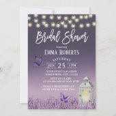 ランタン素朴パープルフラワーズブライダルシャワー 招待状 (正面)