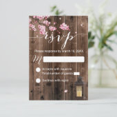 ランタン素朴ピンクフローラ結婚式RSVP 出欠カード (スタンド正面)
