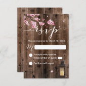 ランタン素朴ピンクフローラ結婚式RSVP 出欠カード (正面/裏面)