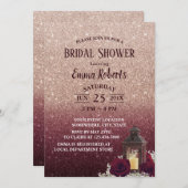 ランタン素朴ブルゴーニュバラ金ゴールドブライダルシャワー 招待状 (正面/裏面)