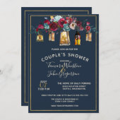 ランタン素朴ブルゴーニュ海軍カップルのシャワー 招待状 (正面/裏面)