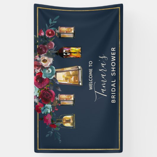 ランタン素朴ブルゴーニュ海軍フローラブライダルシャワー 横断幕 (縦)