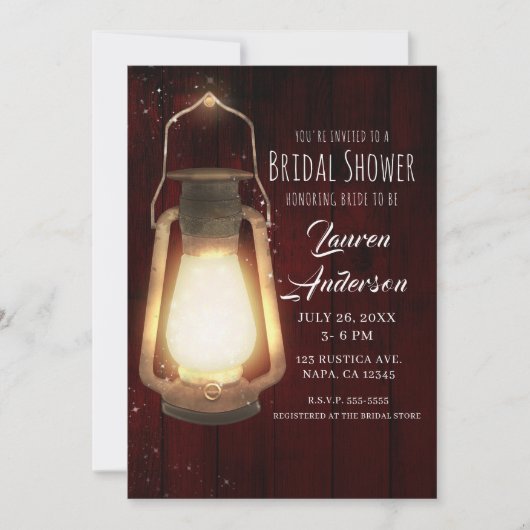 ランタン素朴ライトさくらんぼウッドブライダルシャワー 招待状 (正面)