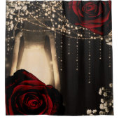 ランタン素朴ライト&ダークレッドローゼズフローラグラス シャワーカーテン (正面)