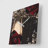 ランタン素朴ライト&ダークレッドローゼズフローラグラス スクエア壁時計 (傾斜)