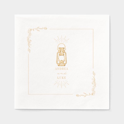 ランタン素朴ラインアートフローラ 箔ナプキン (正面)