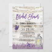 ランタン素朴ラベンダーフラワーズバーンブライダルシャワー 招待状 (正面)