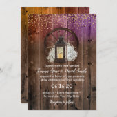 ランタン素朴金ゴールド紙吹雪ヴィンテージバ結婚ーン 招待状 (正面/裏面)