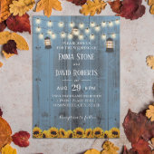 ランタン素朴&ひまわりの花ダスティブルー結婚ズ 招待状