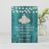ランタン素朴&ストリングライトティール（緑がかった色）バーンズ結婚 招待状 (スタンド正面)