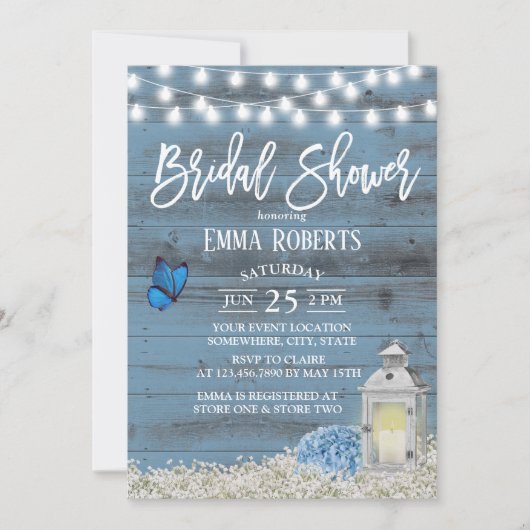 ランタン素朴&フラワーズダスティブルーブライダルシャワー 招待状 (正面)