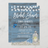 ランタン素朴&フラワーズダスティブルーブライダルシャワー 招待状 (正面/裏面)