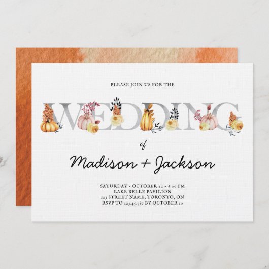 ランタン結婚ズ水彩秋招待状 招待状 (正面/裏面)