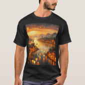 ランタン絵を描と浮いている夕日 Tシャツ (正面)