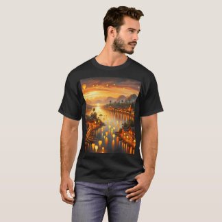 ランタン絵を描と浮いている夕日 Tシャツ