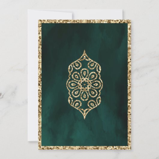 ランタン華美エメラルドグリーン金ゴールドムスリム結婚ズ 招待状 (裏面)