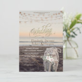 ランタン，ストリングライト，花，ビーチ結婚式 招待状 (スタンド正面)