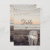 ランタン，ストリングライト，花，ビーチ 招待状 (正面/裏面)