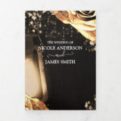 ランタン&金ゴールドバラロマン素朴結婚ティック 三つ折り招待状 (カバー)