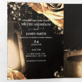 ランタン&金ゴールドバラロマン素朴結婚ティック 三つ折り招待状 (内部最初)