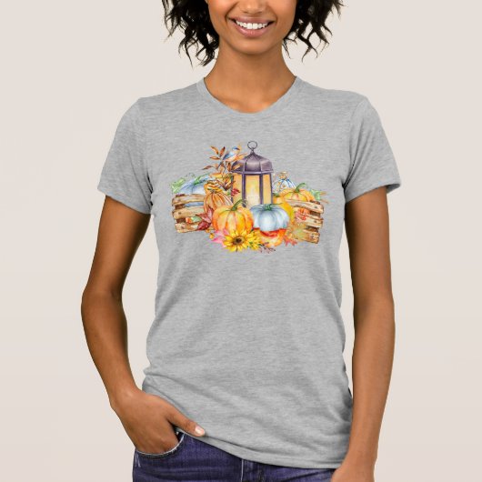 ランタン、青い鳥、ひまわりの花 Tシャツ (正面)