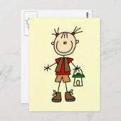 ランタンTシャツと贈り物を持つキャンピングガール ポストカード (正面/裏面)