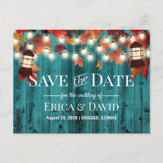 ランタ素朴ンティール(緑がかった色)秋の結婚式保存日 案内ポストカード (正面)