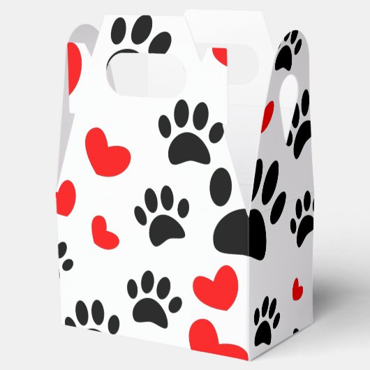 ランダムな漫画の犬の手のプリントと赤いハート フェイバーボックス (オープン)