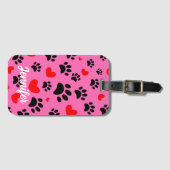 ランダムな漫画の犬の手のプリントと赤いハート ラゲッジタグ (正面横)