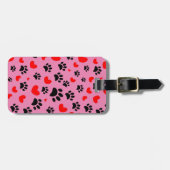 ランダムな漫画の犬の手のプリントと赤いハート ラゲッジタグ (正面横)