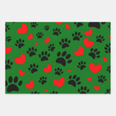 ランダムな漫画の犬の手のプリントと赤いハート ラッピングペーパーシート (正面2)