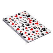 ランダムな犬の手のプリントと赤いハート ノートブック (右側)