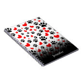 ランダムな犬の手のプリントと赤いハート ノートブック (右側)